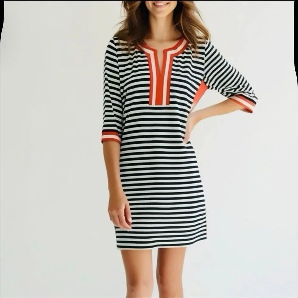 Gretchen Scott XS Hinckley Navy Striped Jersey Tunic Stretch preppy Dress